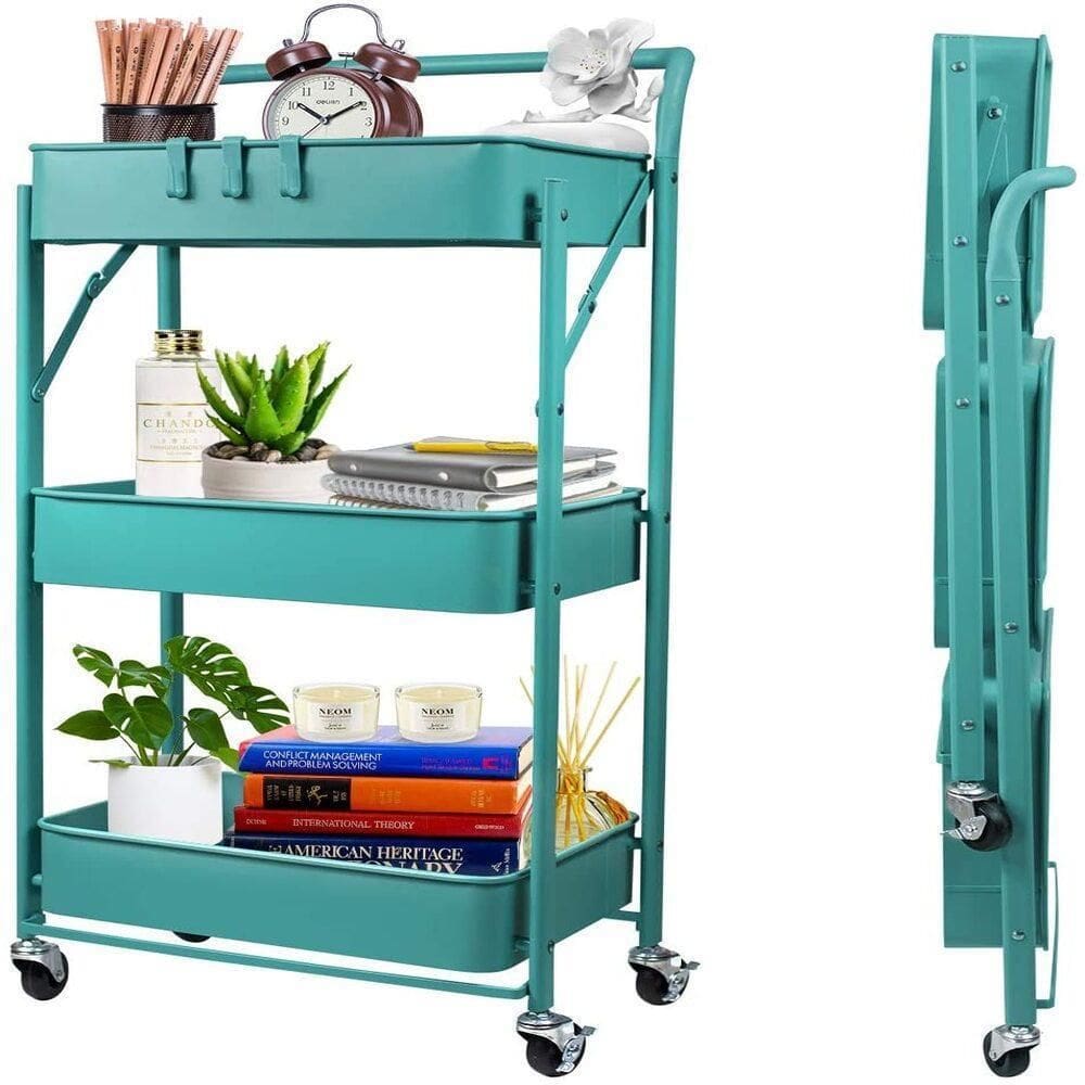 Carrinho Multiuso Organizador 3 Prateleiras Dobravel Verde