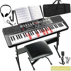 Piano de teclado AQNIEGEP elétrico de 61 teclas para iniciantes com acessórios