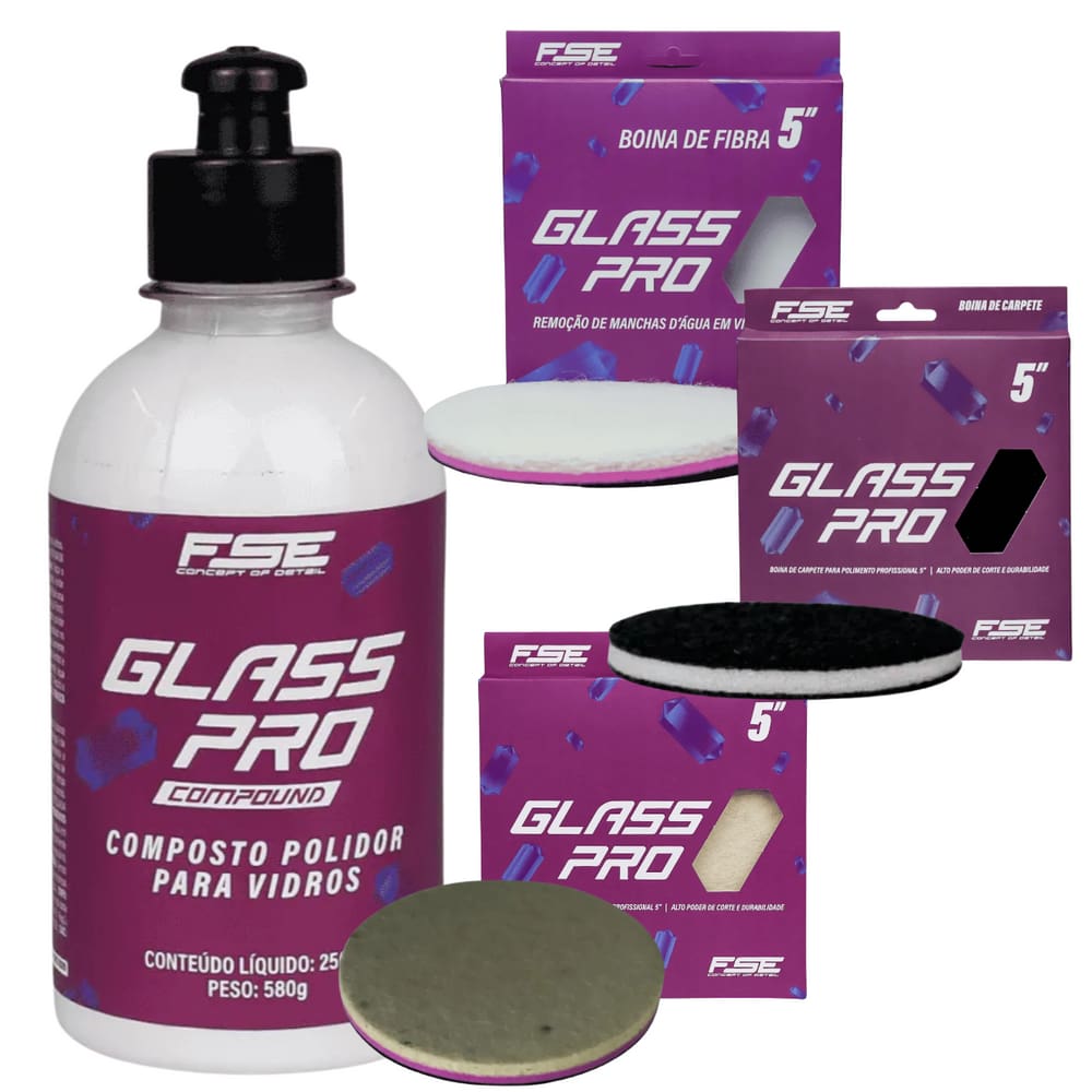 Kit Polidor de Vidros Glass Pro 250ml + Boinas de 5" Soft99
