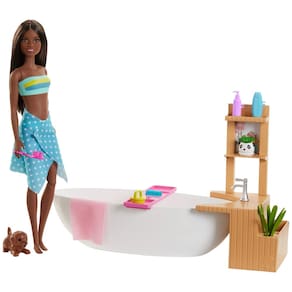 Boneca de banho Barbie Fizzy Playset com banheira, pó gaseificado e cachorrinho