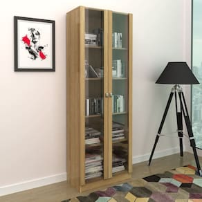 Estante de Livros com 2 Portas de Vidro Office ME4115 Amêndoa