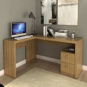 Mesa para Escritório de Canto com 2 Gavetas ME4129 Amêndoa