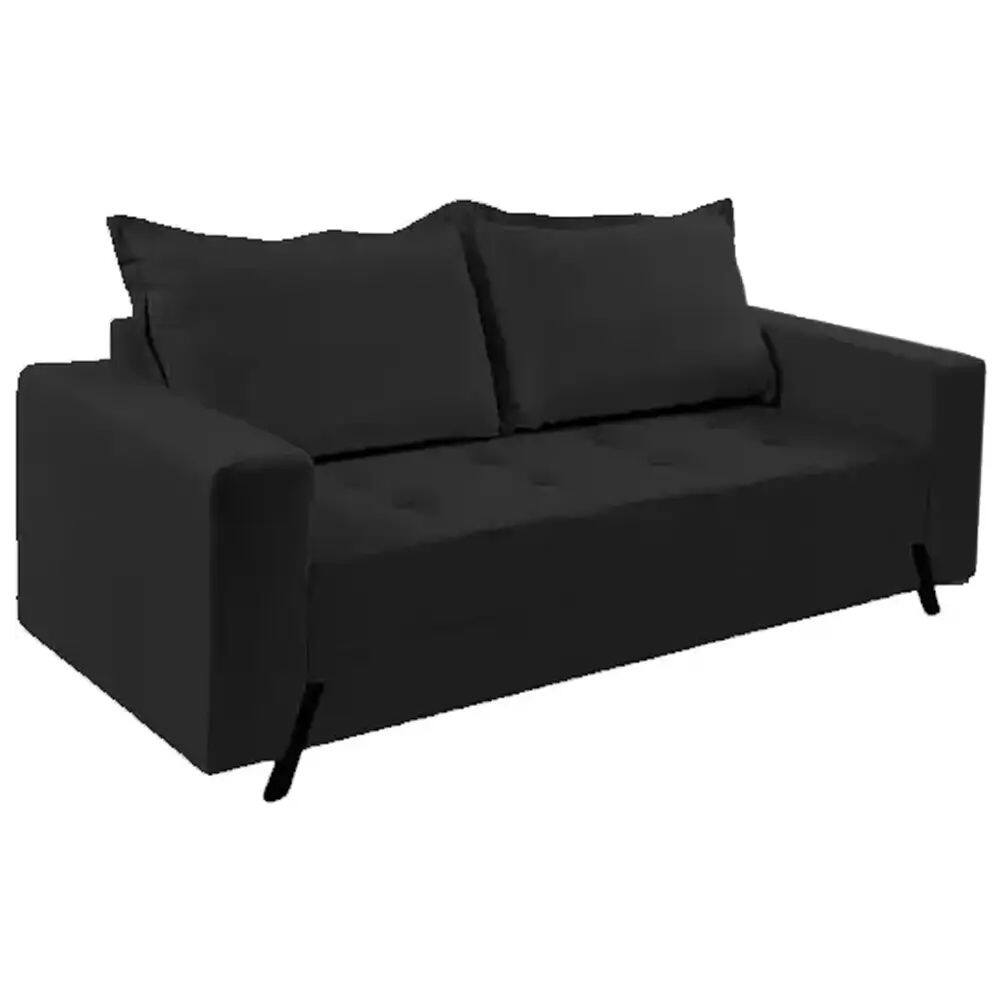 Sofá 8100 3 Lugares em Veludo com Almofadas Soltas 198cm Boareto Cor Preto