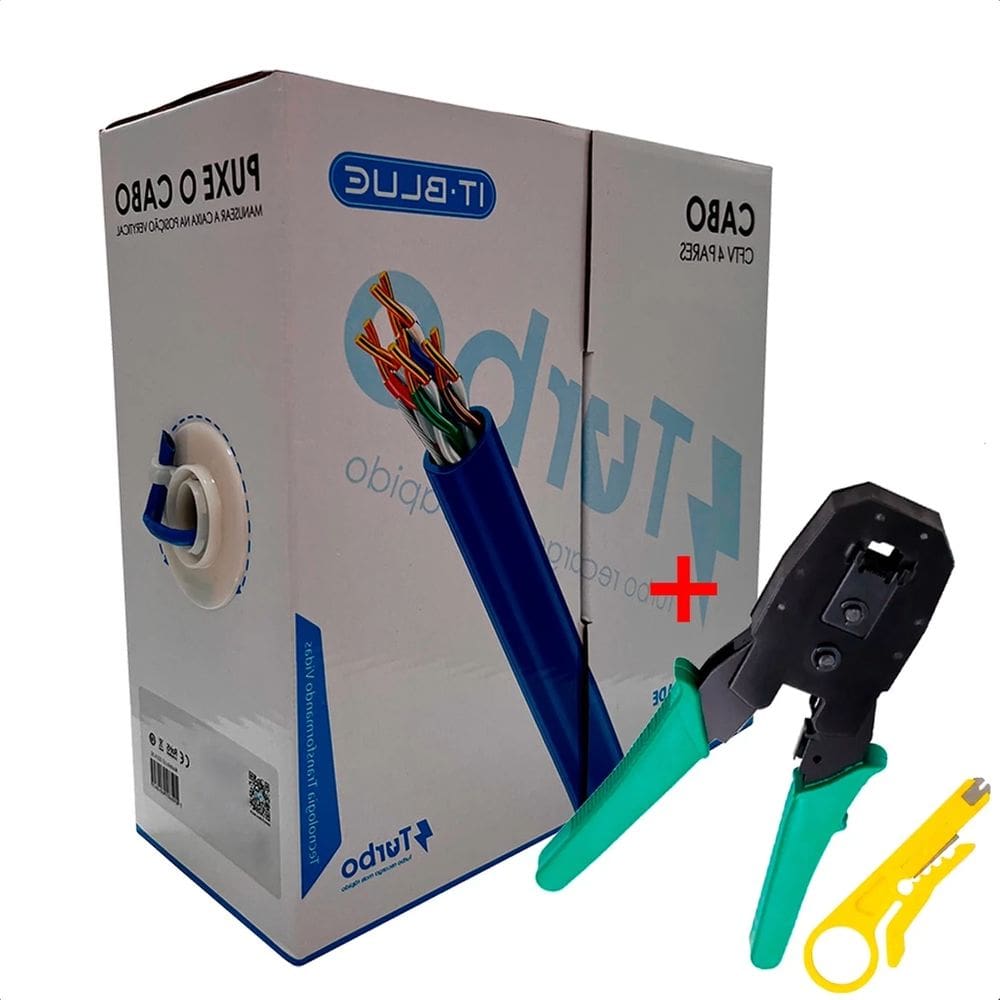 Cabo de rede 1000 Mb/s 100 metros CAT 5E + Alicate Crimpador para Elétrica e Fiação