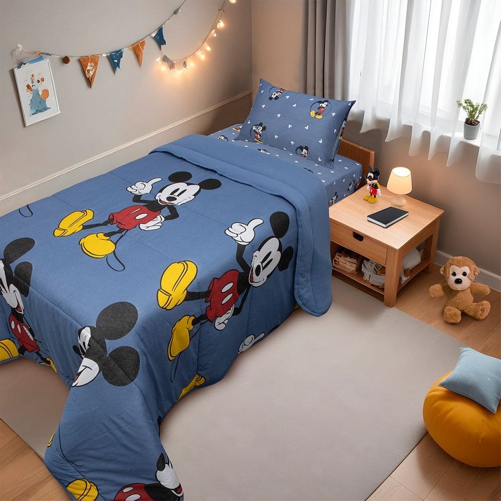 Edredom Solteiro Mickey & Minnie Disney Malha 100% Algodão 150x220cm