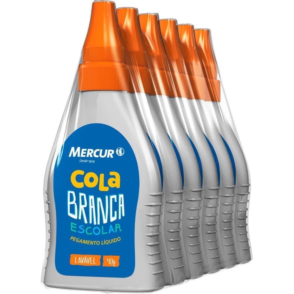 Cola Escolar 40g Branca Lavável 06 unid - Mercur