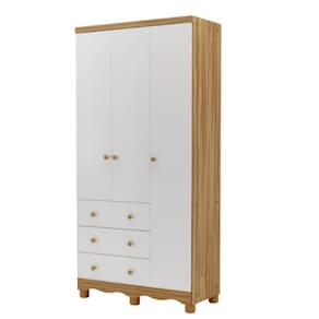 Guarda-Roupa Peroba Junior 3 Portas 3 Gavetas Branco Amêndoa