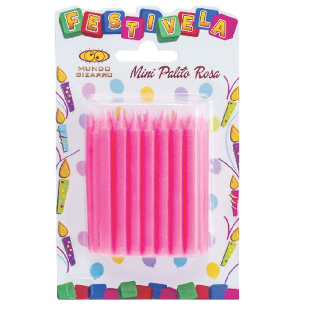Vela Festivela Mini Palito Rosa c/24 - Mundo Bizarro