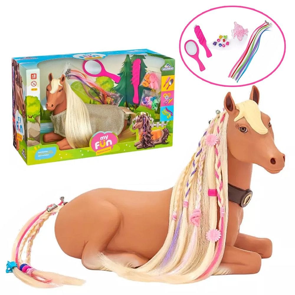 Boneco Cavalo 30cm Pentear Com Apliques Acessórios Brinquedo