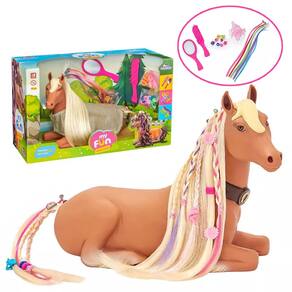 Boneco Cavalo 30cm Pentear Com Apliques Acessórios Brinquedo