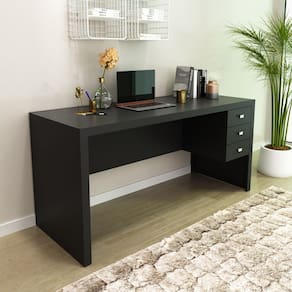 Mesa de Escritório Preta com 3 Gavetas 155x74 Cm Office ME4113