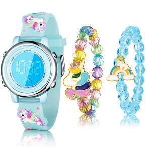 Conjunto de relógios Yaomiao Kids Unicorn Waterproof com alarme 3-10Y