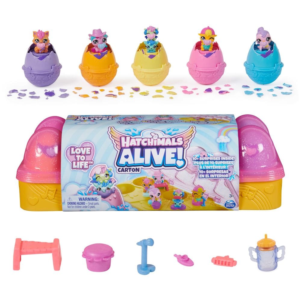 Caixa de ovos Toy Hatchimals Alive Pink & Yellow com 6 figuras