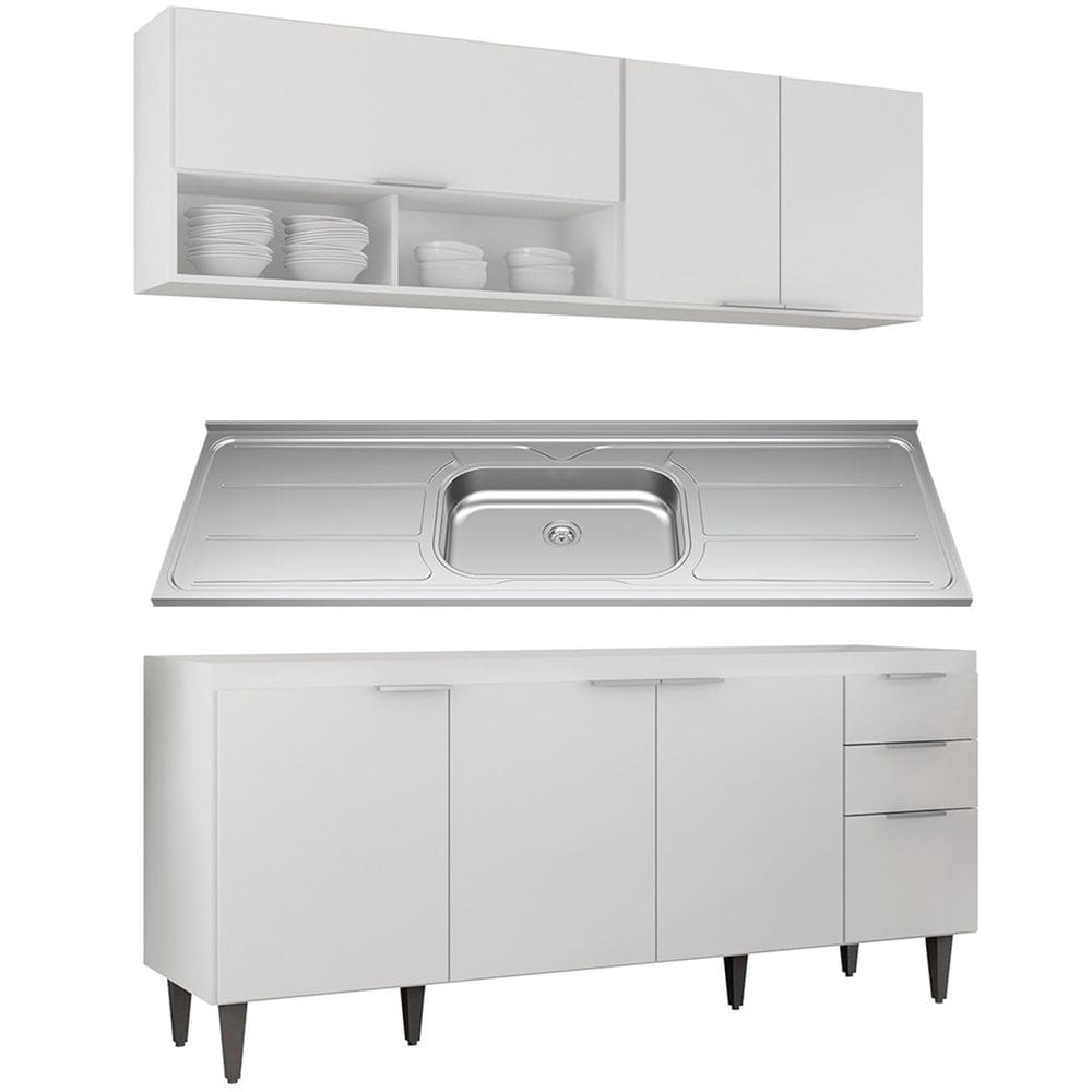 Armário de Cozinha CP01 Com Pia 180cm Pérola Z34 Branco - Mpozenato