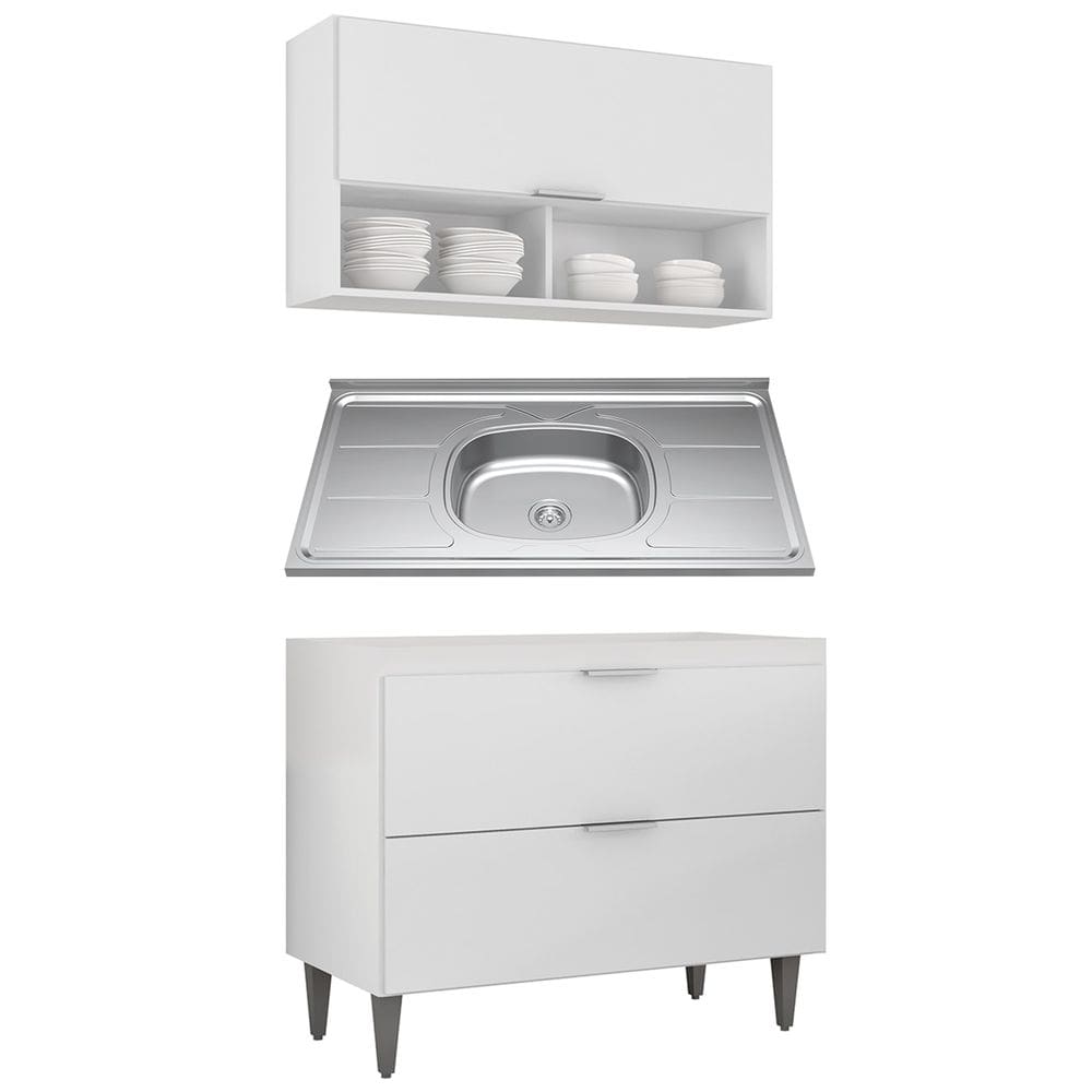 Armário de Cozinha CP01 Com Pia 100cm Pérola Z34 Branco - Mpozenato