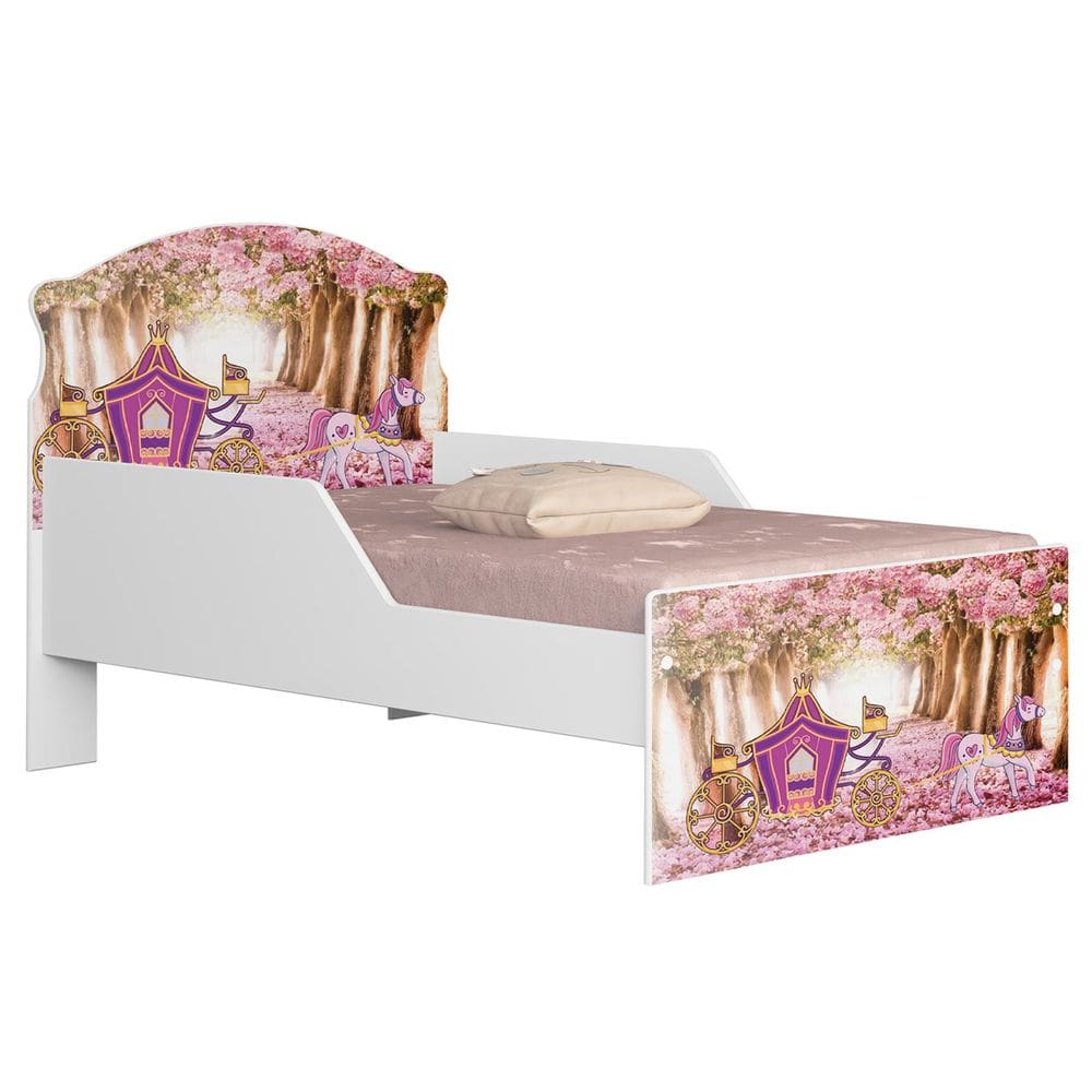 Mini Cama Infantil 148x68cm Proteção Lateral Carruagem Rosa Z53 - Mpozenato