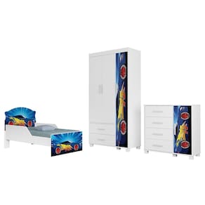 Quarto Infantil 3 Peças Com Mini Cama Carro Azul Z53 - Mpozenato