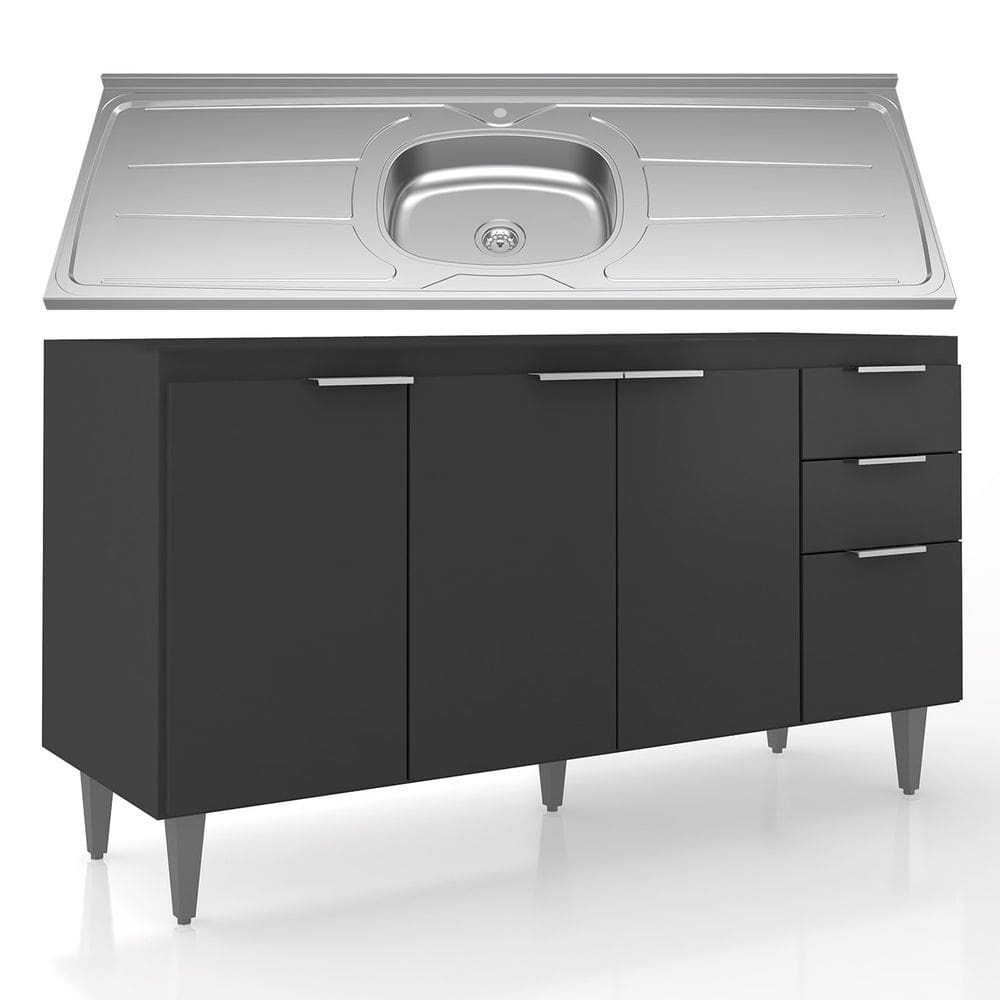 Balcão de Cozinha Com Pia Inox 150cm Pérola Z34 Preto - Mpozenato