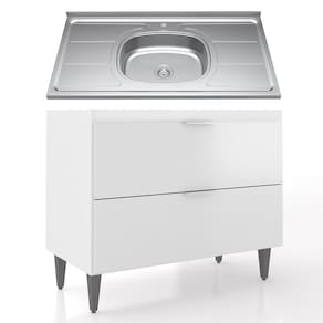 Balcão de Cozinha Com Pia Inox 100cm Pérola Z34 Branco - Mpozenato