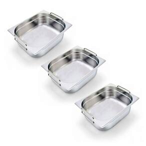 Kit 3 Cubas Gastronômica Inox Gn 1/2 150mm Com Alça Prateada