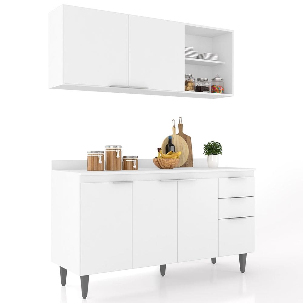 Armário de Cozinha Com Tampo CP01 150cm Pérola Branco Z34     - Mpozenato