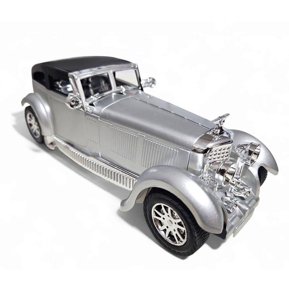 Carrinho Miniatura Antigo Clássico Fricção Colecionável 24cm Prata Jr0868