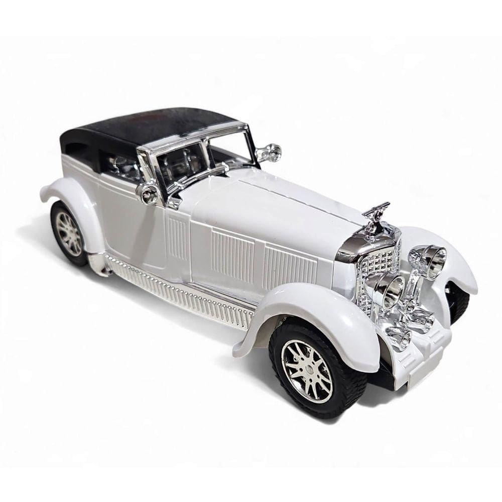 Carrinho Miniatura Antigo Clássico Fricção Colecionável 24cm Branco Jr0868