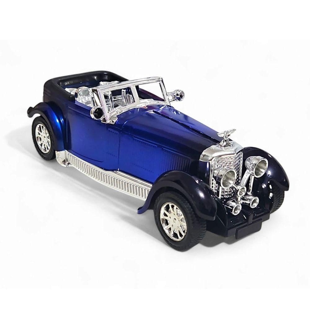 Carrinho Miniatura Antigo Clássico Fricção Colecionável 24cm Azul Jr0865