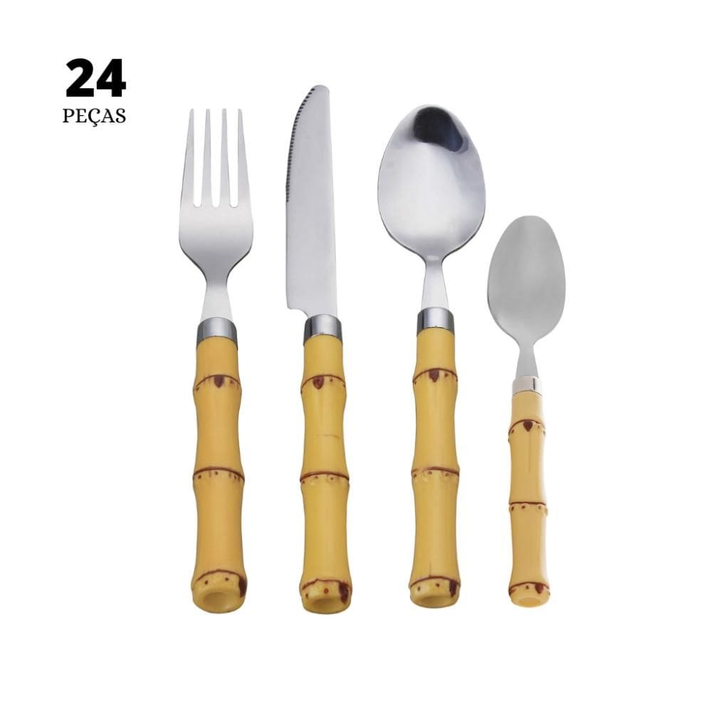 Faqueiro 24 Peças Bambu de Aço Inox