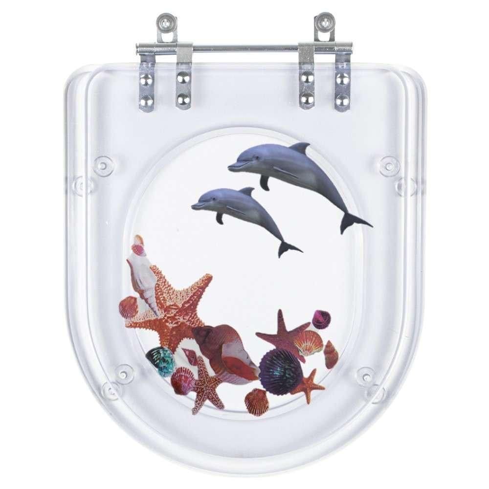 Assento Sanitário Poliester Vesuvio Decorado Golfinho e Conchas para vaso Icasa