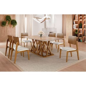 Sala de Jantar Moderna Madeira Maciça 6 Cadeiras 1,60x0,90m - Quartzo - Harmonia Salas