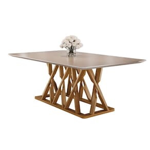 Mesa de Jantar Moderna Madeira Maciça com Vidro 1,80x0,90m - Quartzo - Harmonia Salas