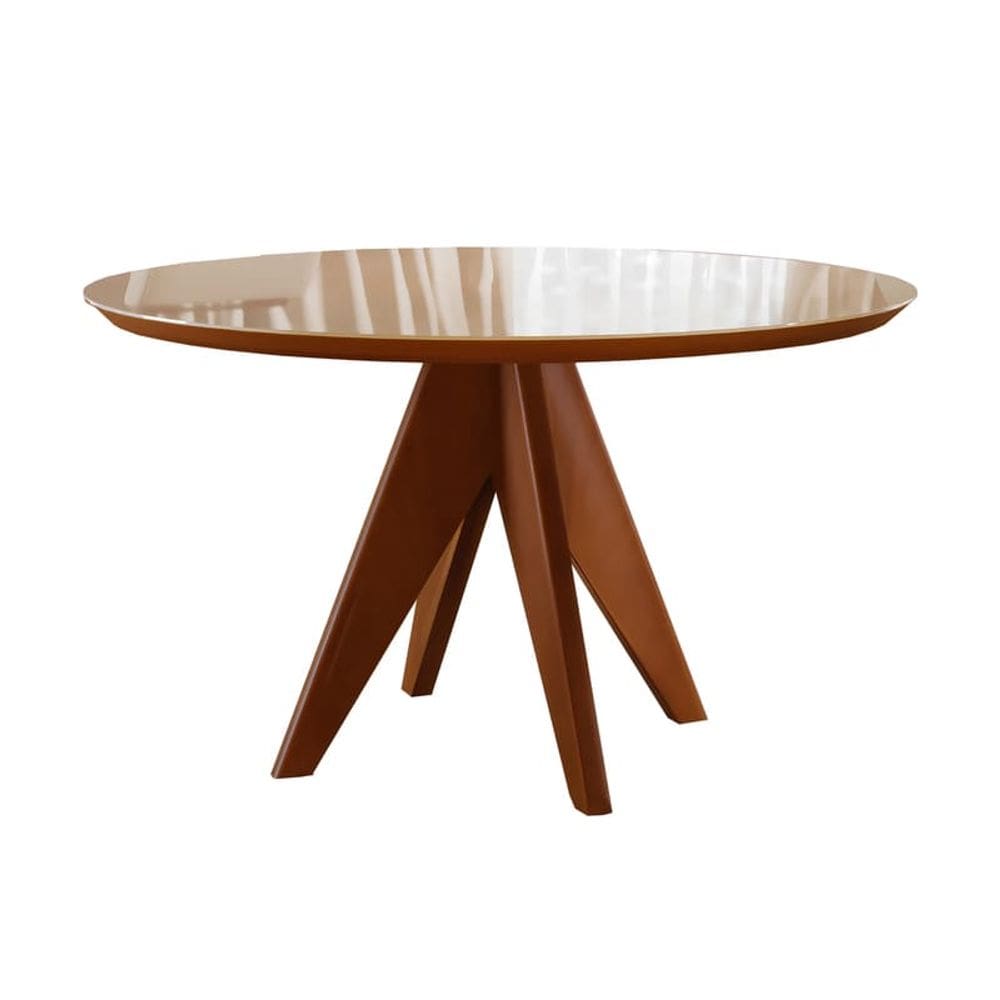 Mesa de Jantar Redonda Madeira Maciça com Vidro 1,20m - Ametista - Harmonia Salas