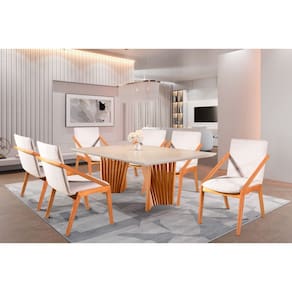 Sala de Jantar Moderna Madeira Maciça 6 Cadeiras 1,80x0,90m - Pérola - Harmonia Salas