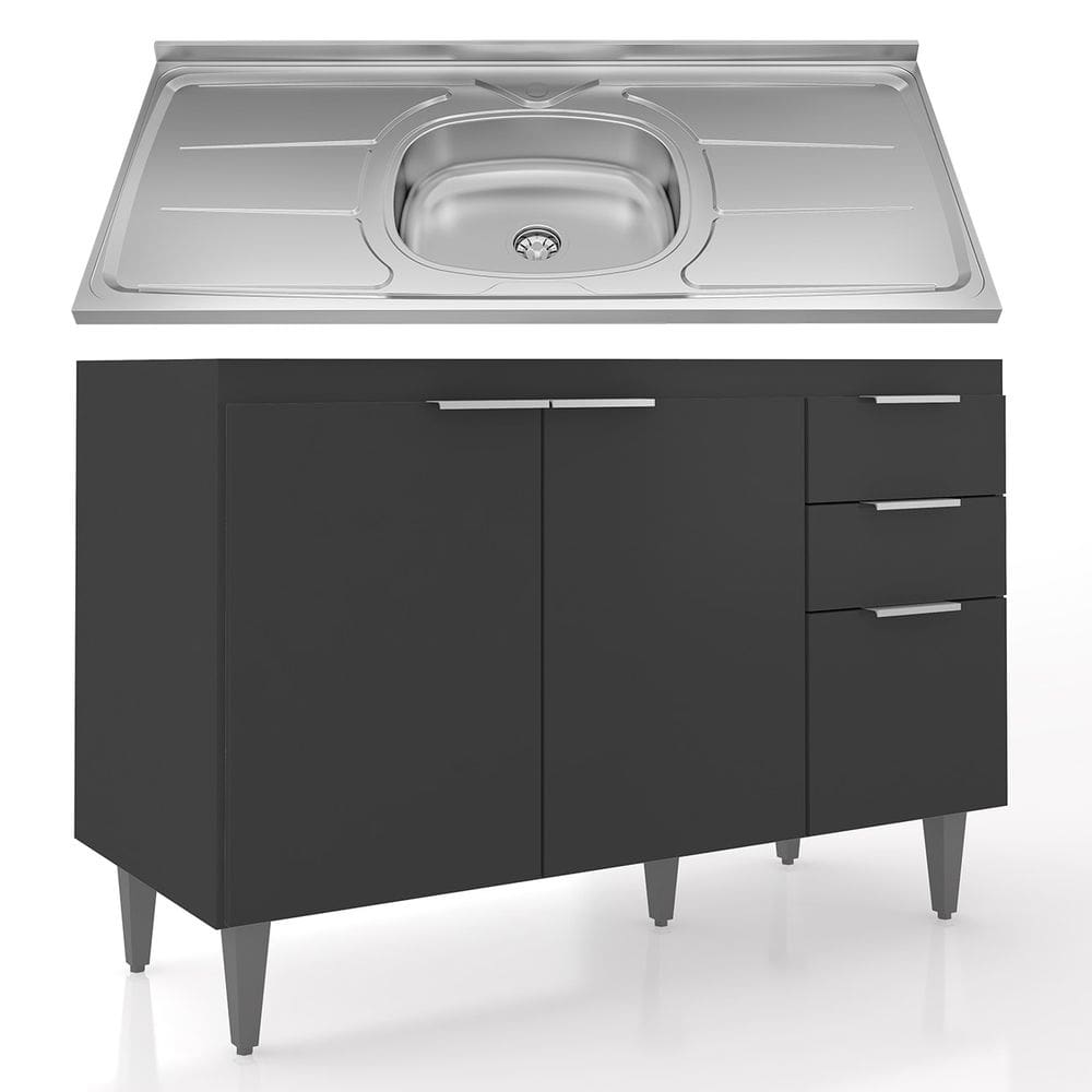Balcão de Cozinha Com Pia Inox 120cm Pérola Z34 Preto - Mpozenato