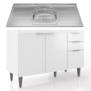 Balcão de Cozinha Com Pia Inox 120cm Pérola Z34 Branco      - Mpozenato