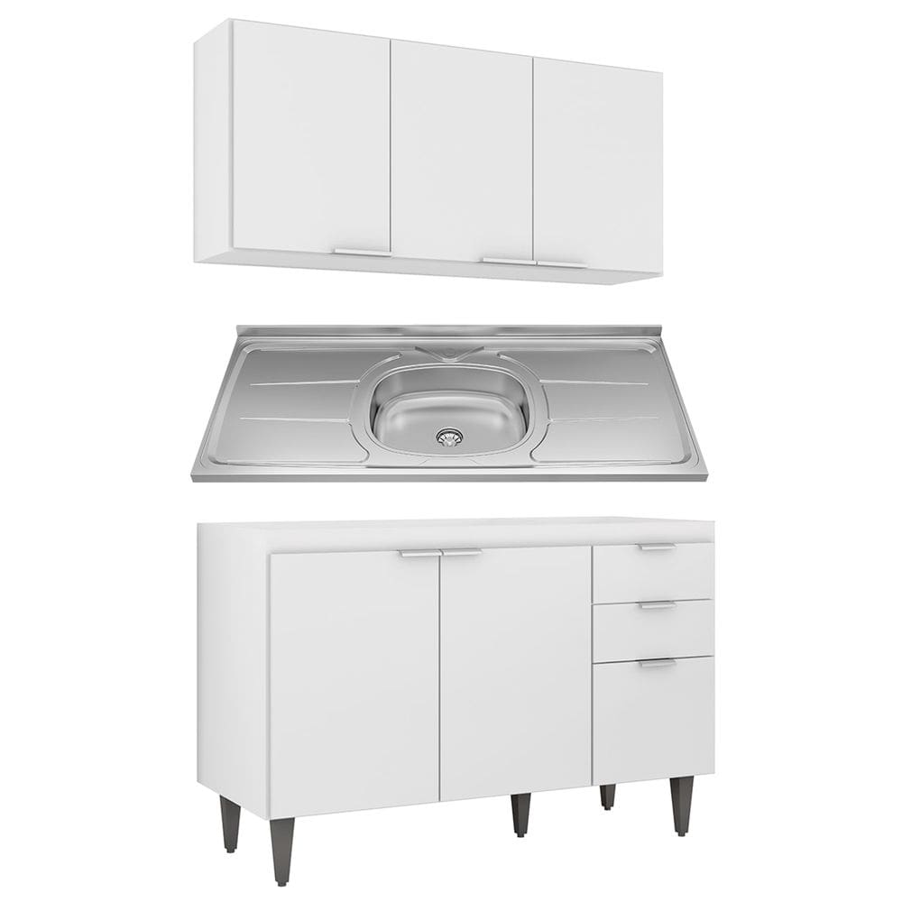 Armário de Cozinha CP01 Com Pia 120cm Pérola Z34 Branco - Mpozenato