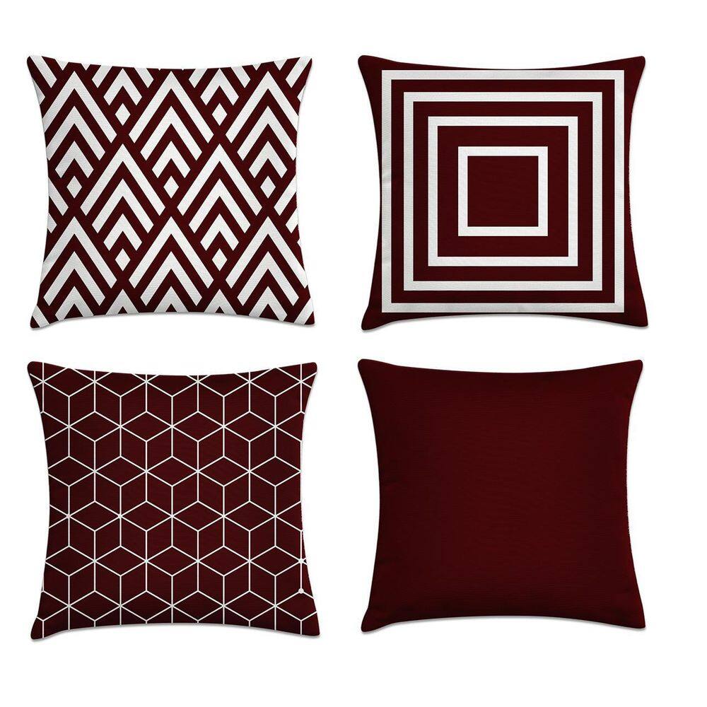 Kit 4 Capas De Almofada Geométrica Vinho 45X45