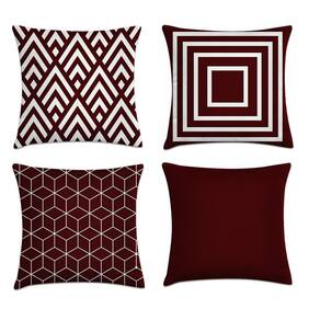 Kit 4 Capas De Almofada Geométrica Vinho 45X45