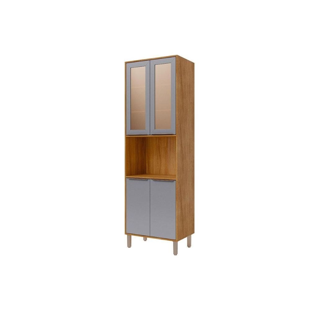 Paneleiro de Cozinha Cristaleira Celeste c/ 4 Portas (2 c/ Vidro Reflecta) e 1 Nicho 70cm Cinamomo/Platina - MGM