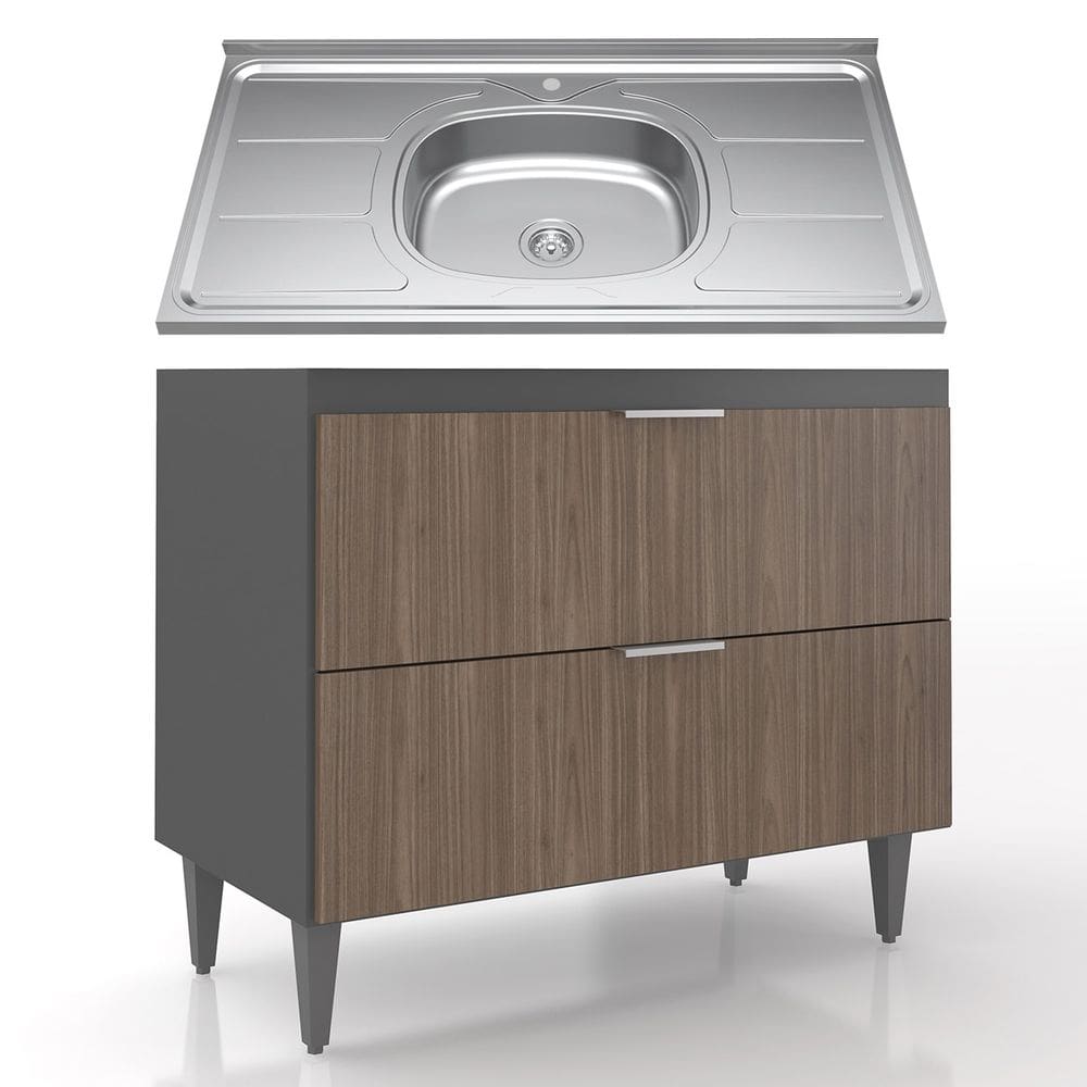 Balcão de Cozinha Com Pia Inox 100cm Pérola Z34 Freijó/Grafite - Mpozenato