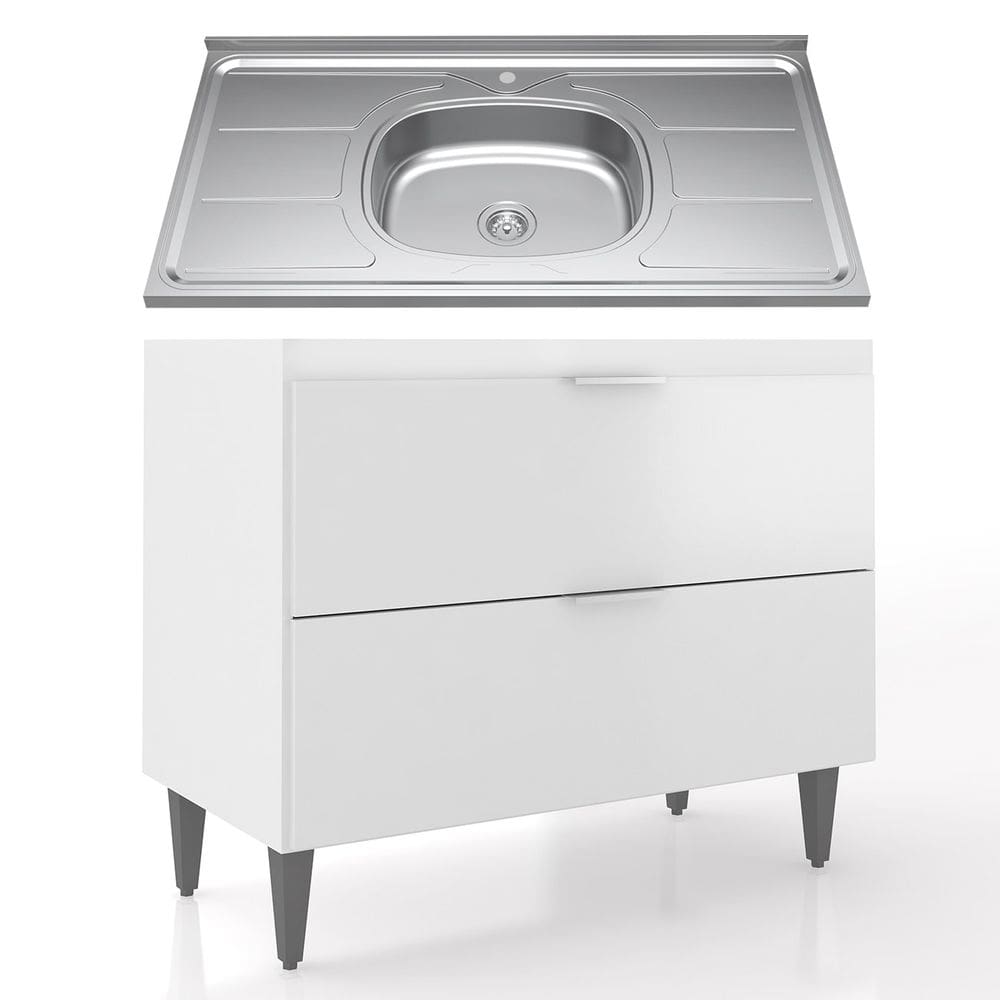 Balcão de Cozinha Com Pia Inox 100cm Pérola Z34 Branco - Mpozenato