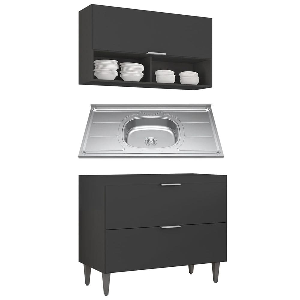 Armário de Cozinha CP01 Com Pia 100cm Pérola Z34 Preto - Mpozenato