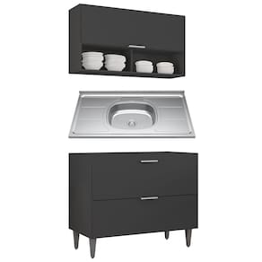 Armário de Cozinha CP01 Com Pia 100cm Pérola Z34 Preto      - Mpozenato
