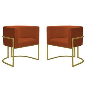 2 Poltr Decorativa Nayara Base Ferro Dourado Suede Terracota