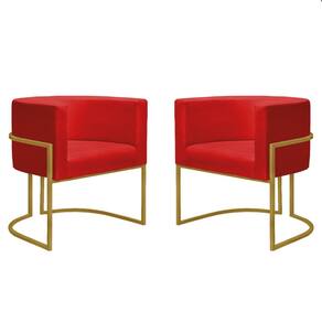 2 Poltr. Decorativa Nayara Base Ferro Dourado Suede Vermelho