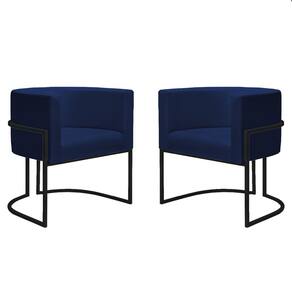 2Poltr Decorativa Nayara Base Ferro Preto Suede Azul Marinho