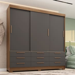 Guarda-Roupa Casal 3 Portas de Correr 9 Gavetas 194,40cm Dante Estilo MM