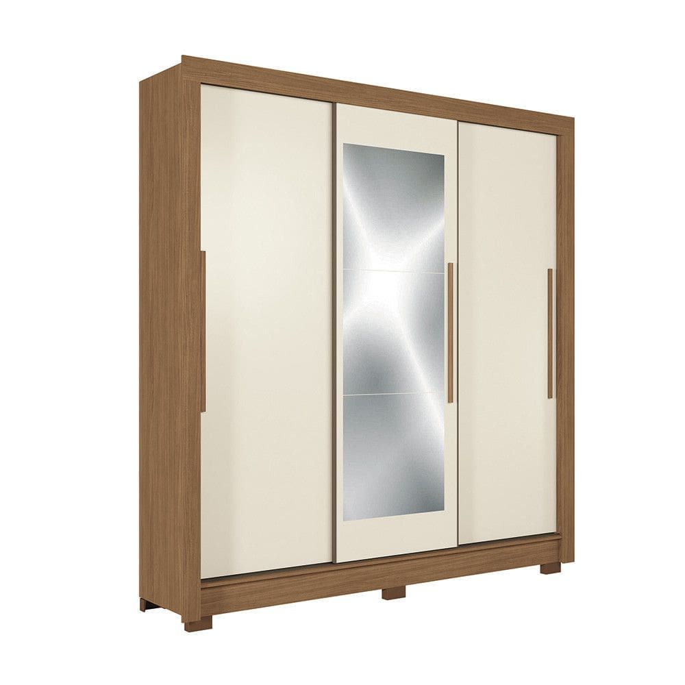 Guarda-Roupa Casal 3 Portas de Correr 9 Gavetas Com Espelho 204cm Arnaut Estilo MM