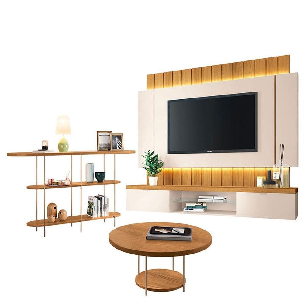 Home Suspenso Illusion 1.8 Cinamomo Off White e Aparador Infinity e Mesa de Centro Sky Cinamomo- HB Móveis